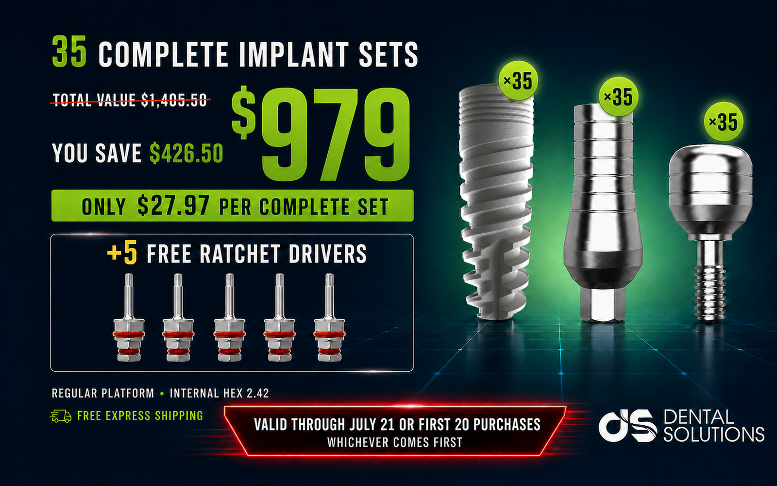 35 Implant Sets + 5 Free Ratchet Drivers